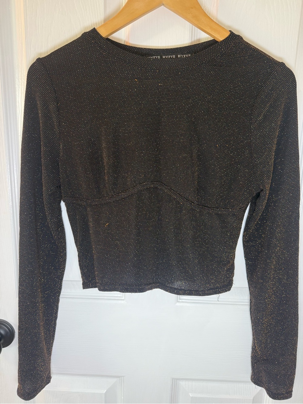 HYFVE Black and Copper Metallic Long Sleeve Crop Top